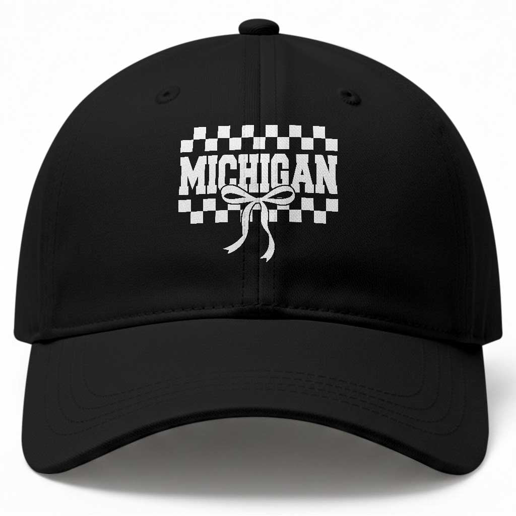 Michigan Fan Baseball Cap MI State Sport Coquette Bow Checkered Design Game Day
