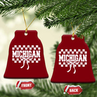 Michigan Fan Ceramic Ornament MI State Sport Coquette Bow Checkered Design Game Day