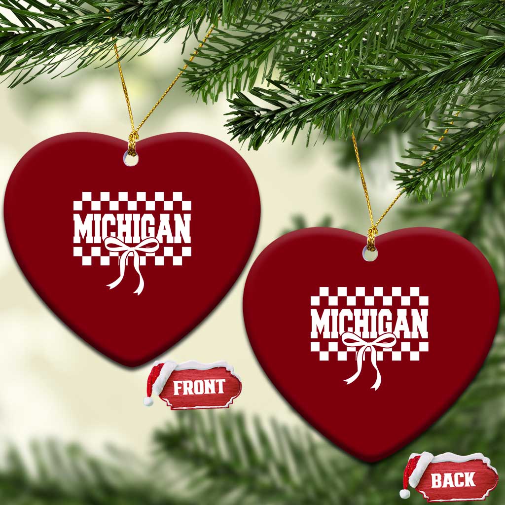 Michigan Fan Ceramic Ornament MI State Sport Coquette Bow Checkered Design Game Day
