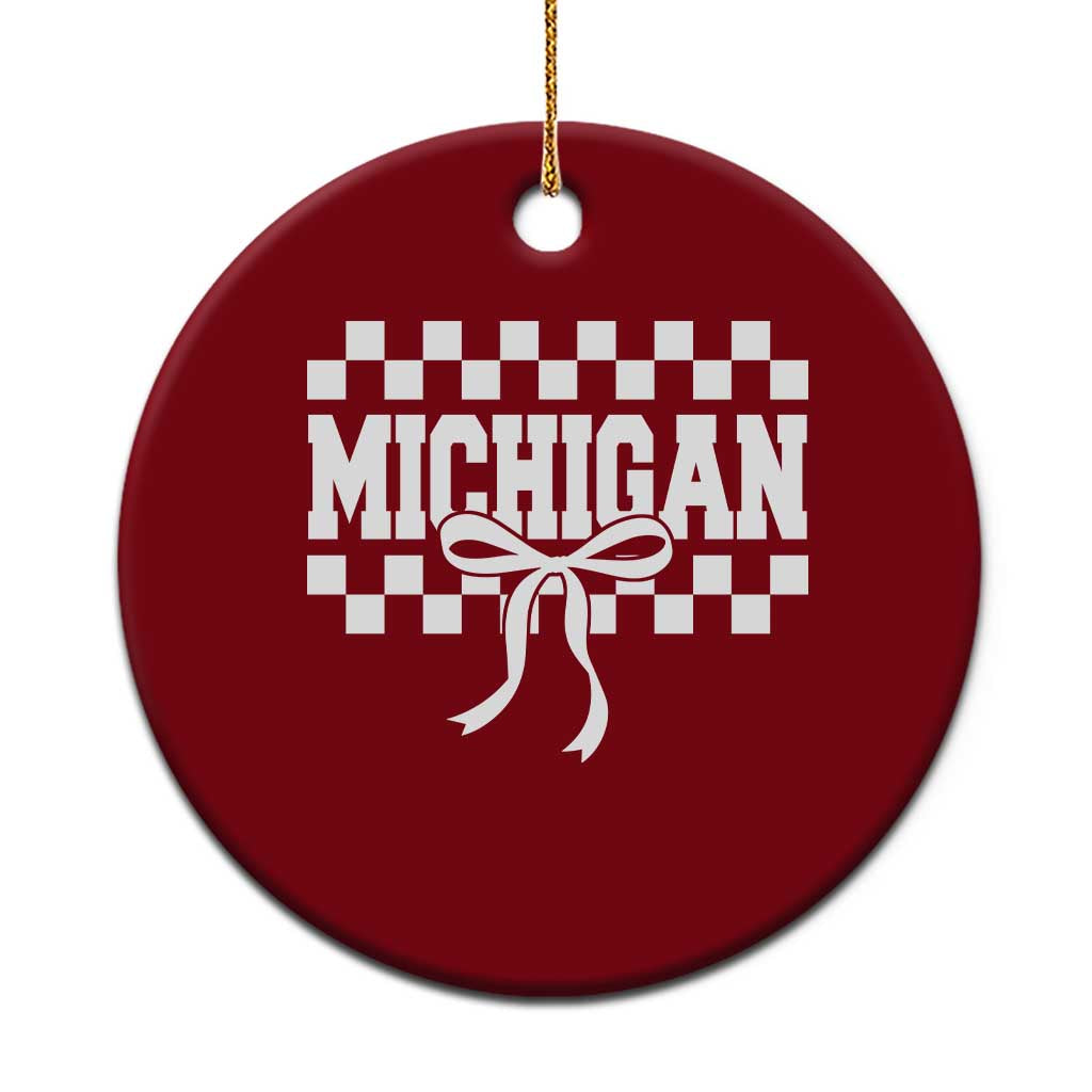 Michigan Fan Ceramic Ornament MI State Sport Coquette Bow Checkered Design Game Day