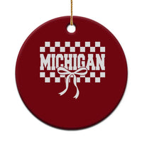 Michigan Fan Ceramic Ornament MI State Sport Coquette Bow Checkered Design Game Day