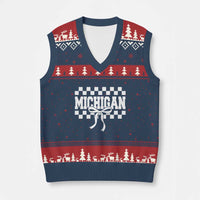 Michigan Fan V-Neck Knit Sweater Vest MI State Sport Coquette Bow Checkered Design Game Day