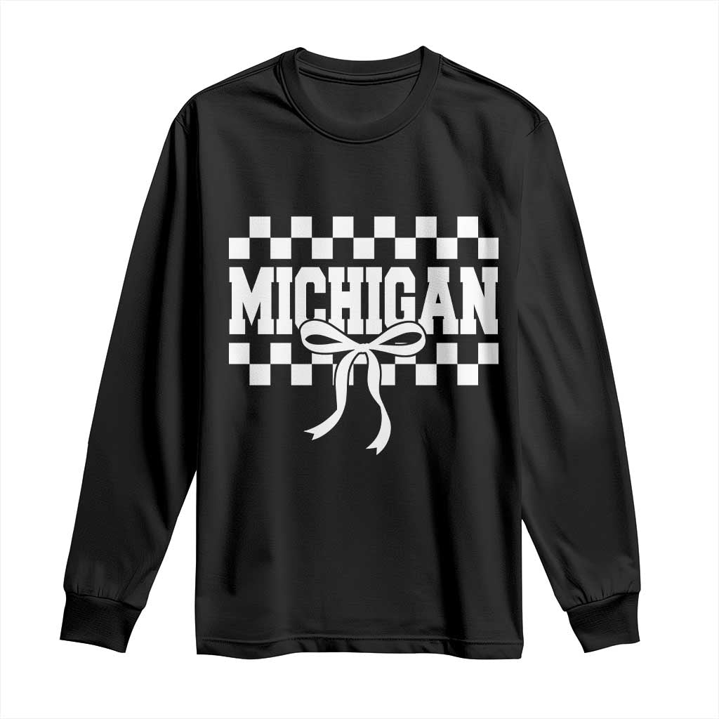 Michigan Fan Long Sleeve Shirt MI State Sport Coquette Bow Checkered Design Game Day