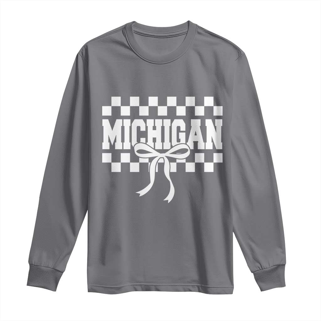 Michigan Fan Long Sleeve Shirt MI State Sport Coquette Bow Checkered Design Game Day