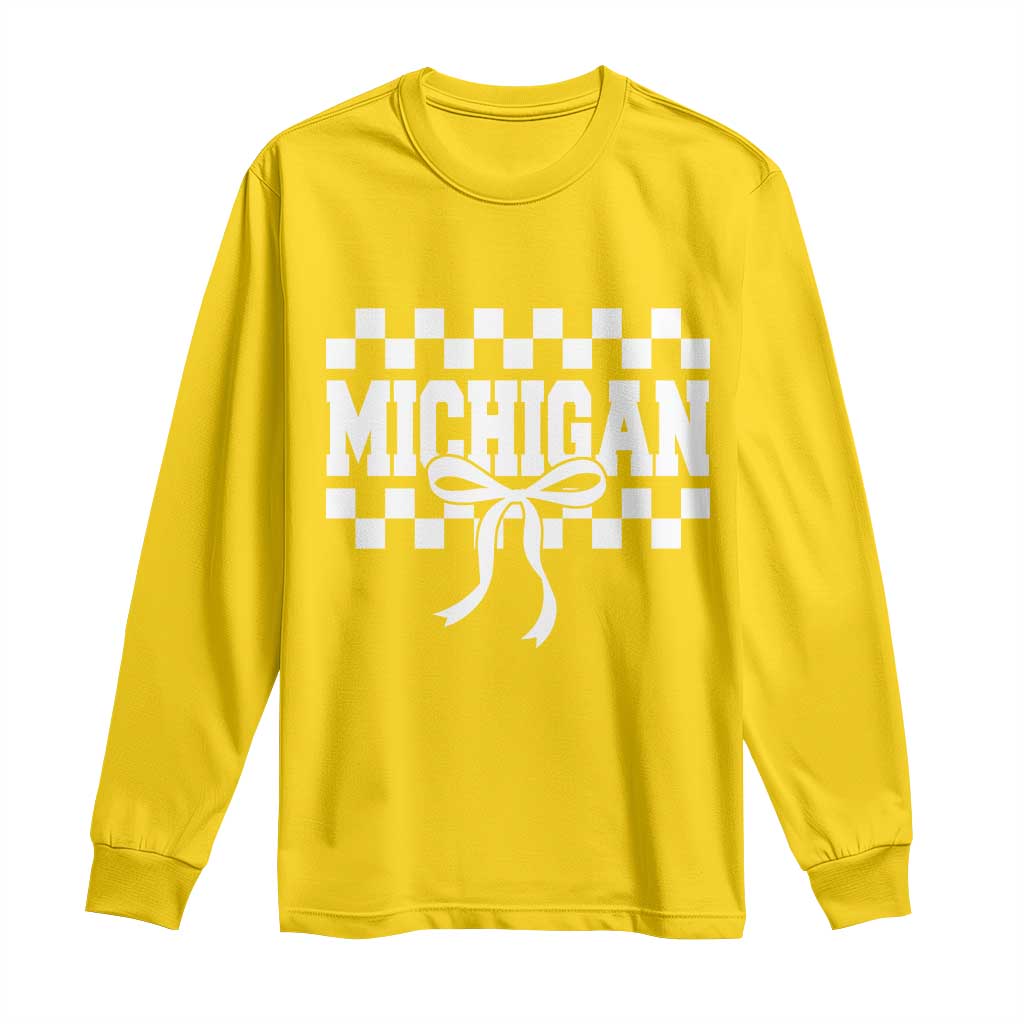 Michigan Fan Long Sleeve Shirt MI State Sport Coquette Bow Checkered Design Game Day