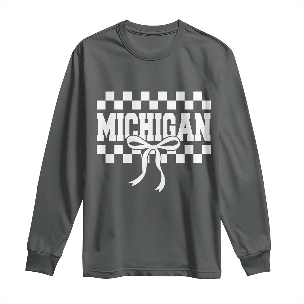 Michigan Fan Long Sleeve Shirt MI State Sport Coquette Bow Checkered Design Game Day