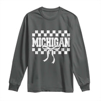 Michigan Fan Long Sleeve Shirt MI State Sport Coquette Bow Checkered Design Game Day