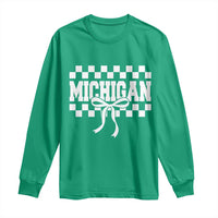 Michigan Fan Long Sleeve Shirt MI State Sport Coquette Bow Checkered Design Game Day
