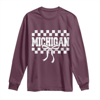 Michigan Fan Long Sleeve Shirt MI State Sport Coquette Bow Checkered Design Game Day