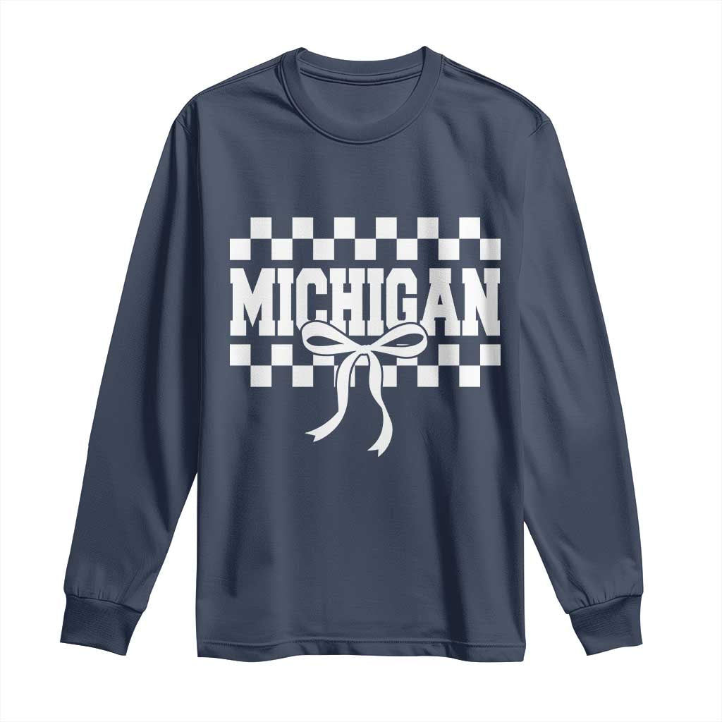 Michigan Fan Long Sleeve Shirt MI State Sport Coquette Bow Checkered Design Game Day