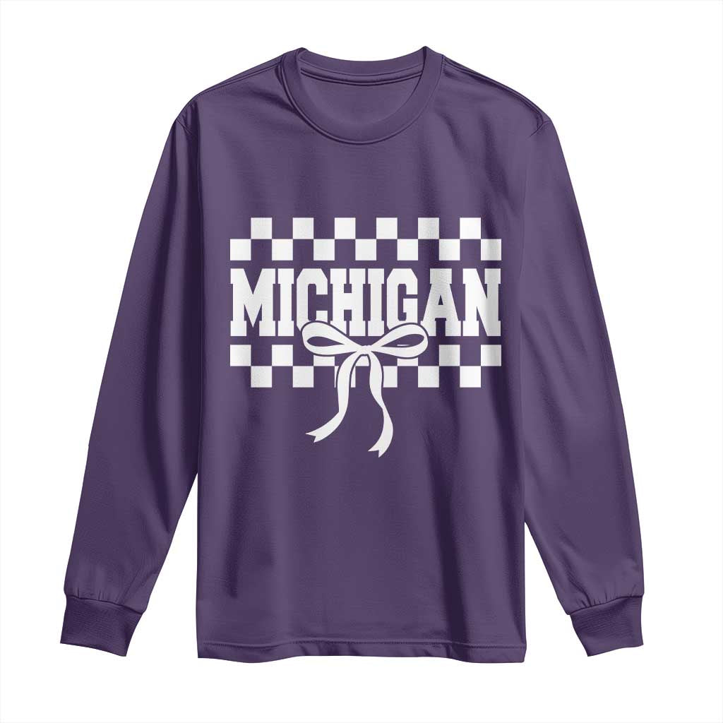 Michigan Fan Long Sleeve Shirt MI State Sport Coquette Bow Checkered Design Game Day