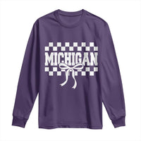 Michigan Fan Long Sleeve Shirt MI State Sport Coquette Bow Checkered Design Game Day