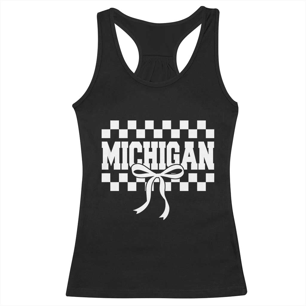 Michigan Fan Racerback Tank Top MI State Sport Coquette Bow Checkered Design Game Day