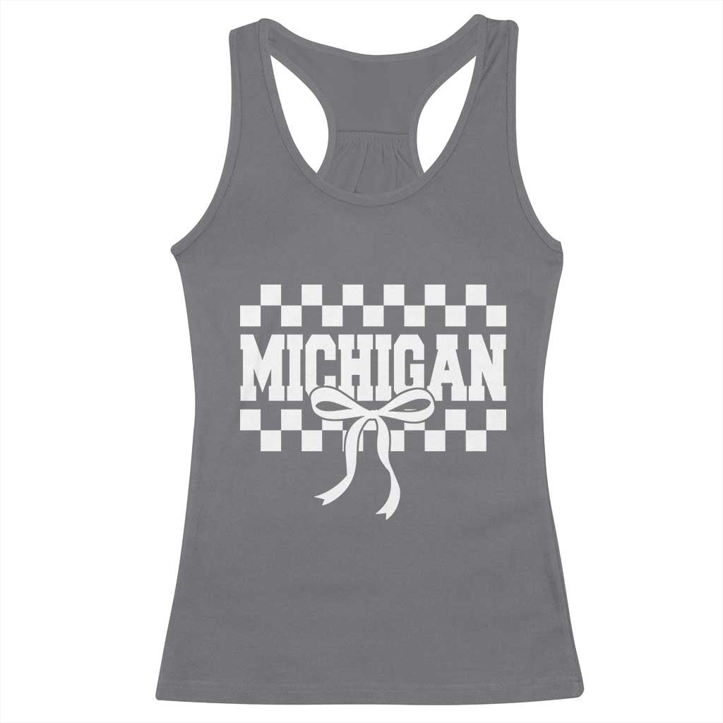 Michigan Fan Racerback Tank Top MI State Sport Coquette Bow Checkered Design Game Day