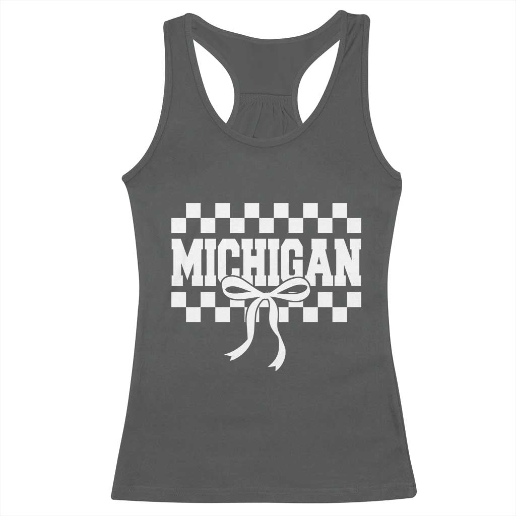 Michigan Fan Racerback Tank Top MI State Sport Coquette Bow Checkered Design Game Day