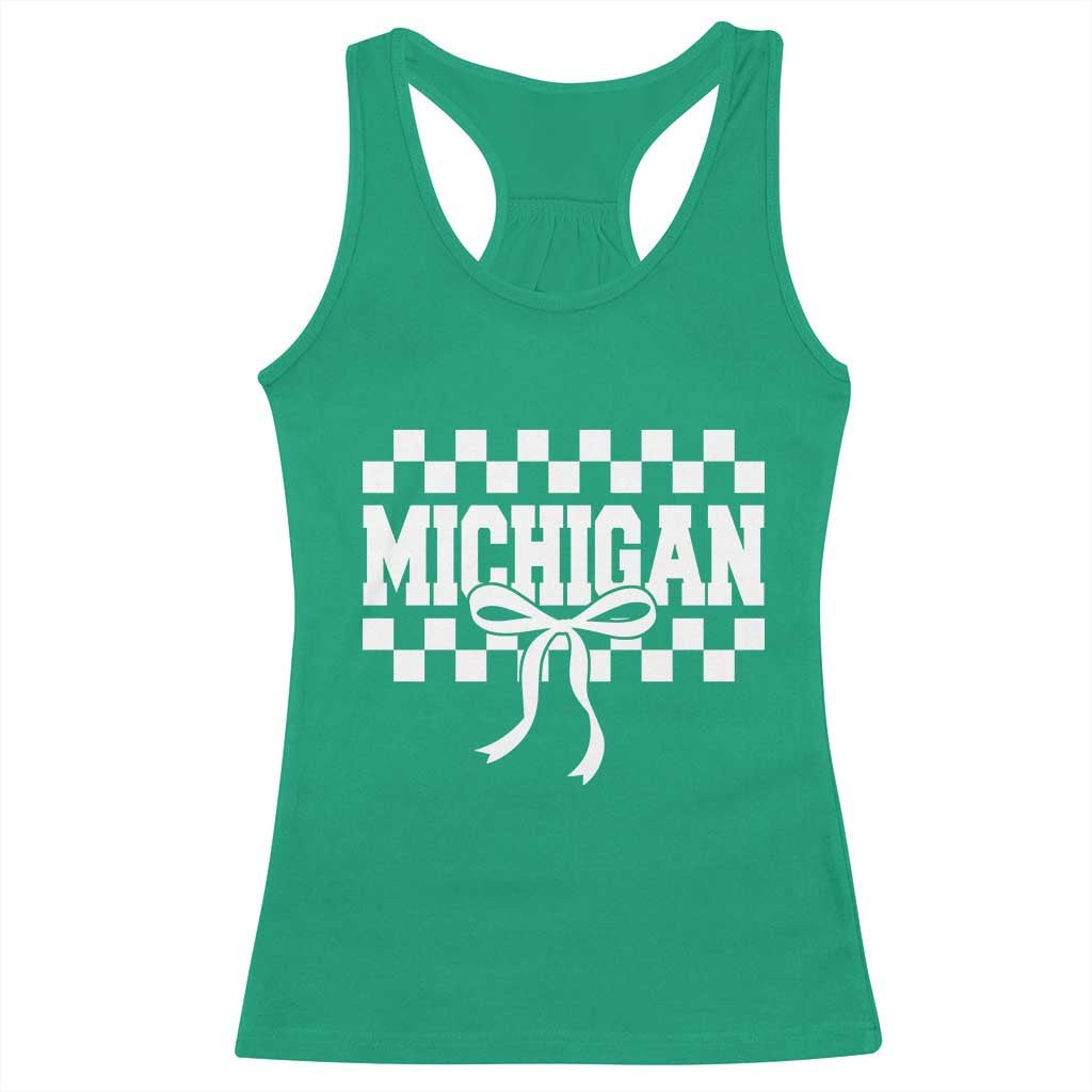 Michigan Fan Racerback Tank Top MI State Sport Coquette Bow Checkered Design Game Day