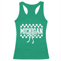 Michigan Fan Racerback Tank Top MI State Sport Coquette Bow Checkered Design Game Day
