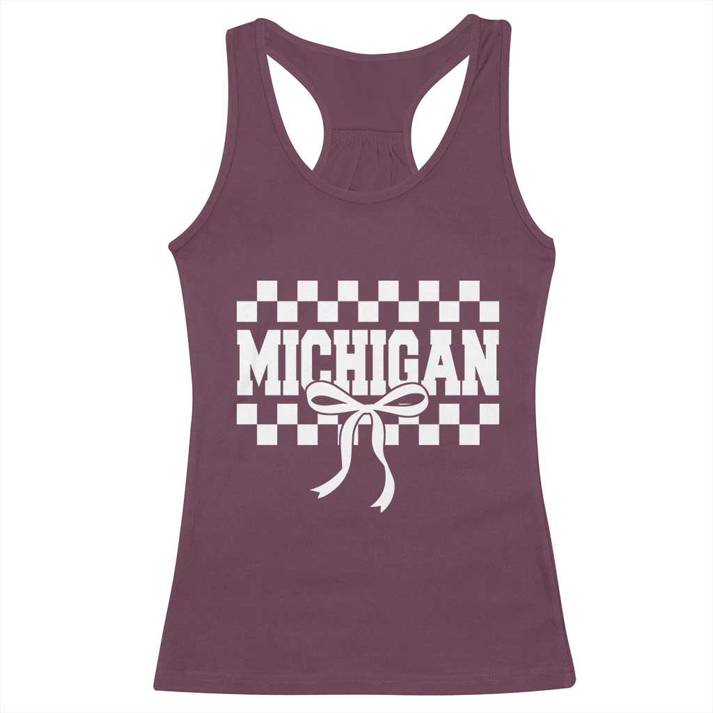 Michigan Fan Racerback Tank Top MI State Sport Coquette Bow Checkered Design Game Day