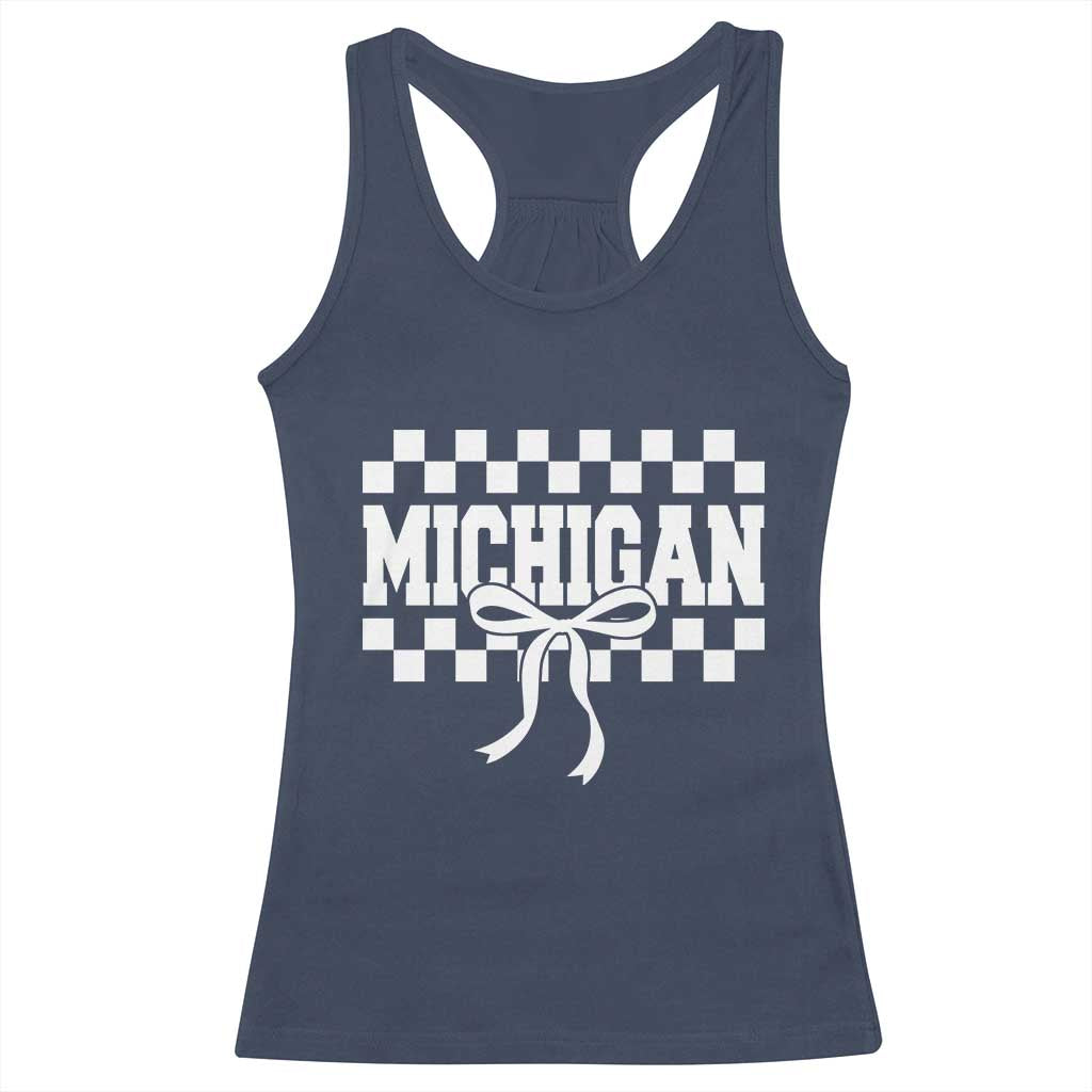 Michigan Fan Racerback Tank Top MI State Sport Coquette Bow Checkered Design Game Day