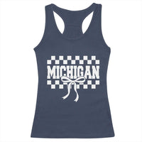 Michigan Fan Racerback Tank Top MI State Sport Coquette Bow Checkered Design Game Day
