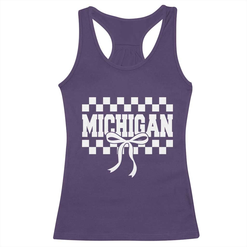 Michigan Fan Racerback Tank Top MI State Sport Coquette Bow Checkered Design Game Day