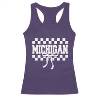 Michigan Fan Racerback Tank Top MI State Sport Coquette Bow Checkered Design Game Day
