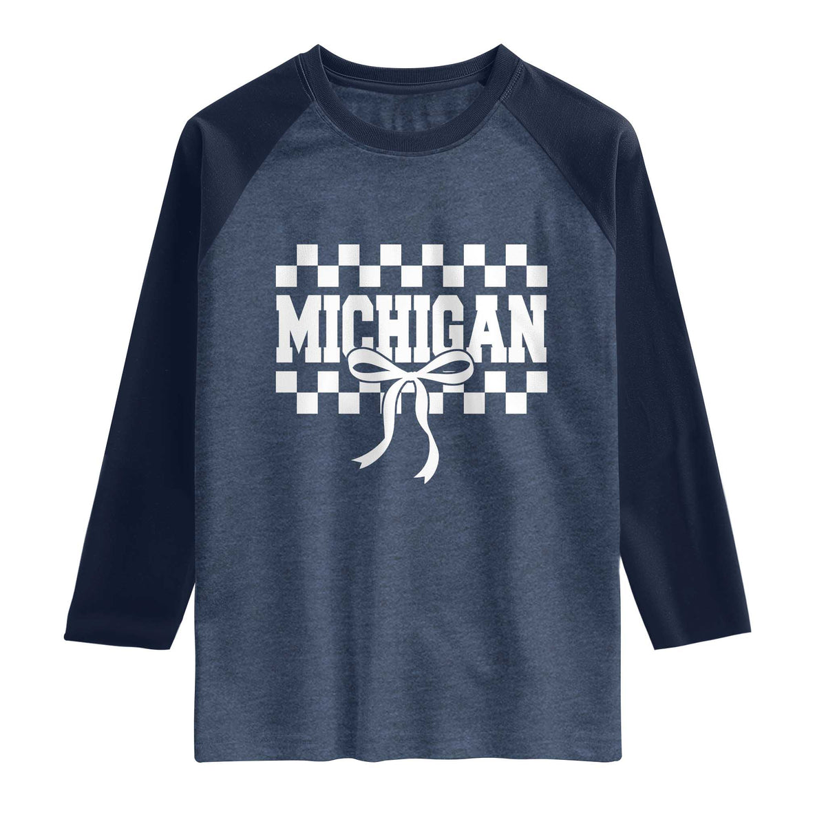 Michigan Fan Raglan Shirt MI State Sport Coquette Bow Checkered Design Game Day