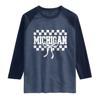 Michigan Fan Raglan Shirt MI State Sport Coquette Bow Checkered Design Game Day