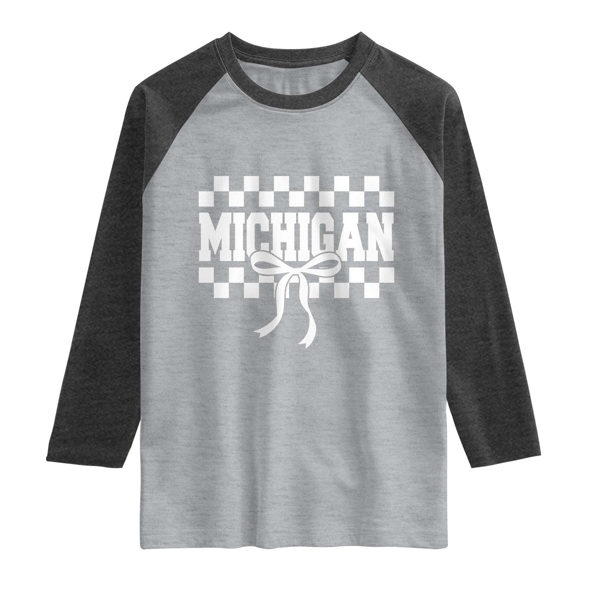 Michigan Fan Raglan Shirt MI State Sport Coquette Bow Checkered Design Game Day