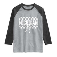 Michigan Fan Raglan Shirt MI State Sport Coquette Bow Checkered Design Game Day