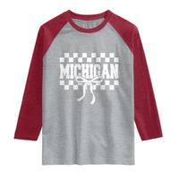 Michigan Fan Raglan Shirt MI State Sport Coquette Bow Checkered Design Game Day