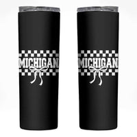 Michigan Fan Skinny Tumbler MI State Sport Coquette Bow Checkered Design Game Day