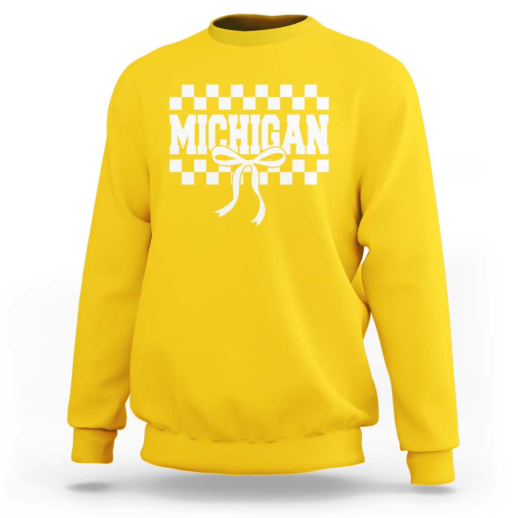 Michigan Fan Sweatshirt MI State Sport Coquette Bow Checkered Design Game Day