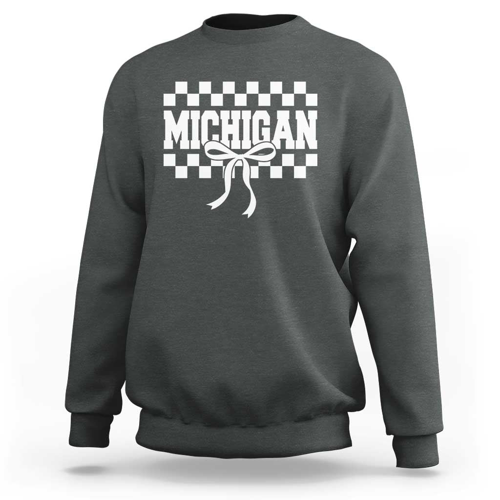 Michigan Fan Sweatshirt MI State Sport Coquette Bow Checkered Design Game Day