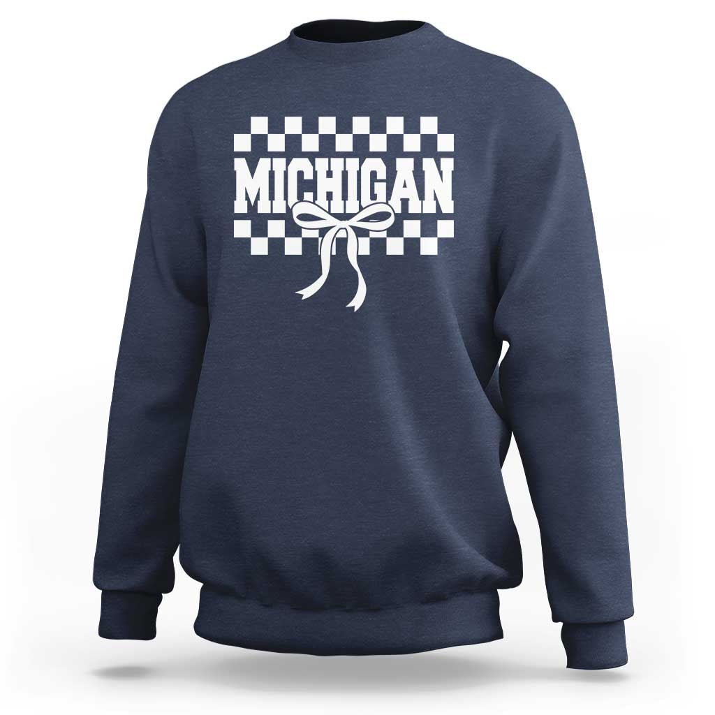 Michigan Fan Sweatshirt MI State Sport Coquette Bow Checkered Design Game Day