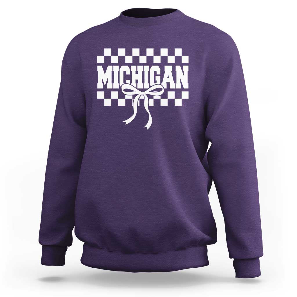 Michigan Fan Sweatshirt MI State Sport Coquette Bow Checkered Design Game Day