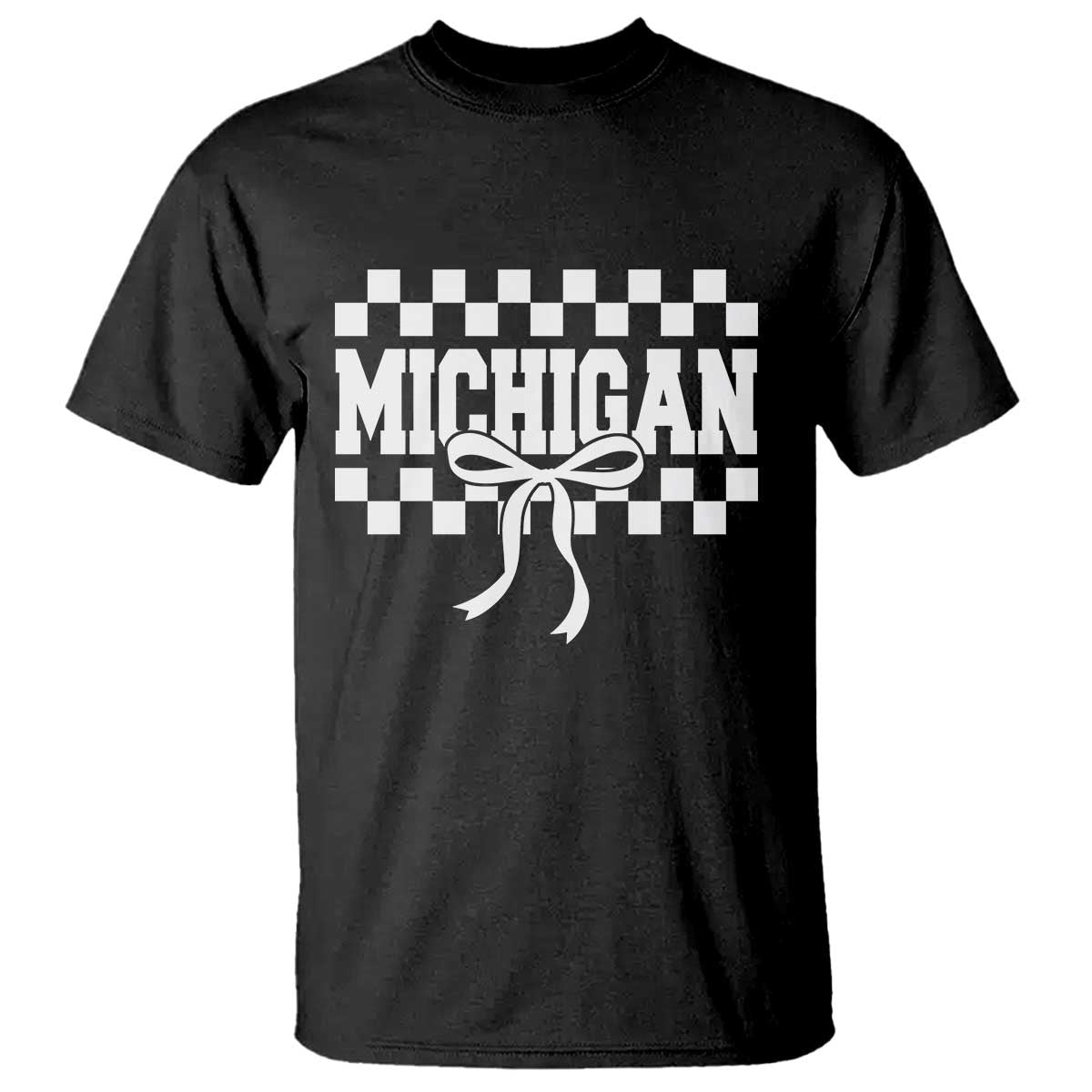 Michigan Fan T Shirt MI State Sport Coquette Bow Checkered Design Game Day