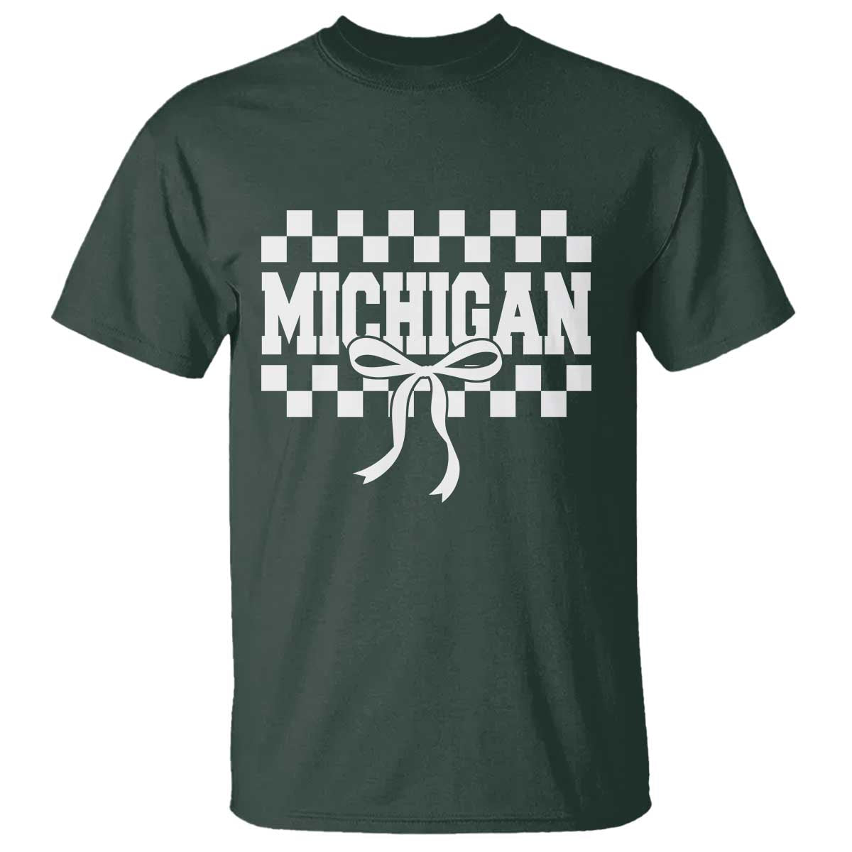 Michigan Fan T Shirt MI State Sport Coquette Bow Checkered Design Game Day
