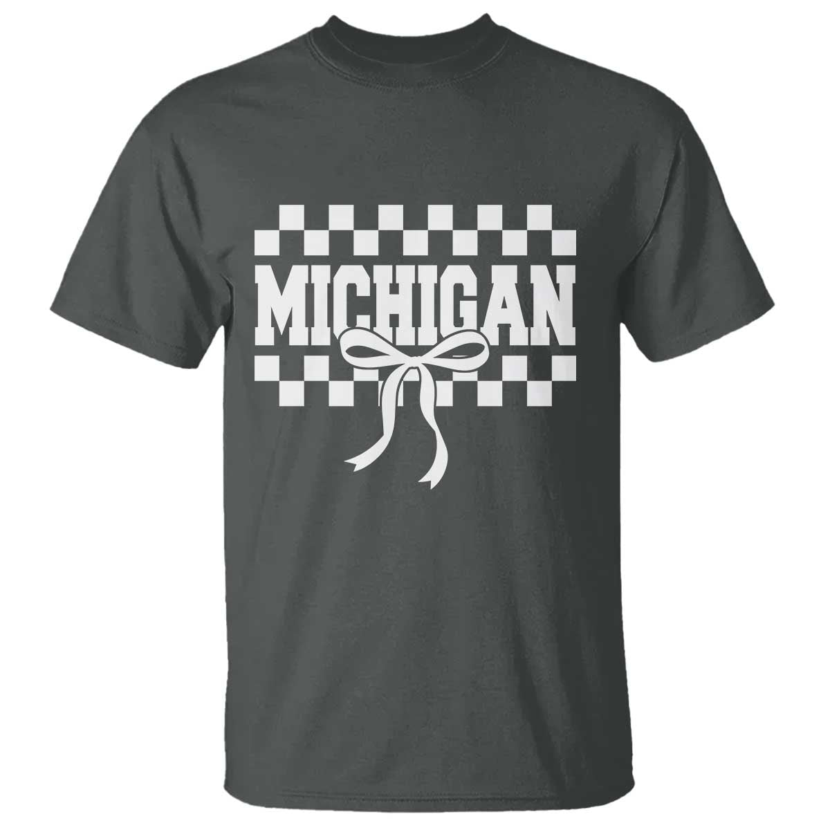 Michigan Fan T Shirt MI State Sport Coquette Bow Checkered Design Game Day