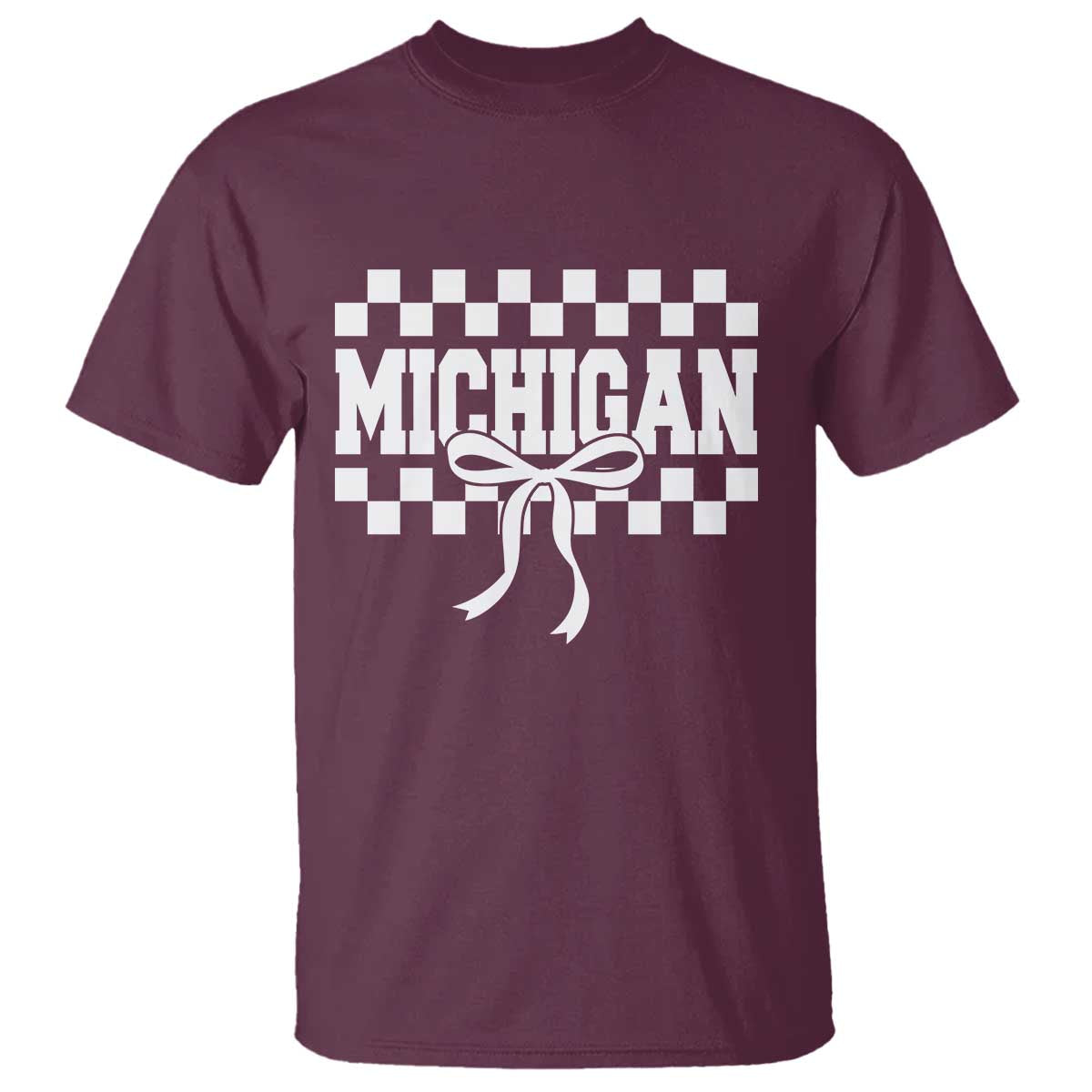Michigan Fan T Shirt MI State Sport Coquette Bow Checkered Design Game Day