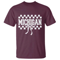 Michigan Fan T Shirt MI State Sport Coquette Bow Checkered Design Game Day