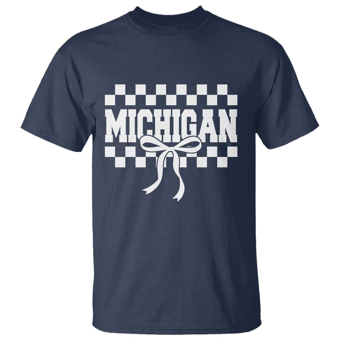 Michigan Fan T Shirt MI State Sport Coquette Bow Checkered Design Game Day