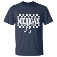 Michigan Fan T Shirt MI State Sport Coquette Bow Checkered Design Game Day