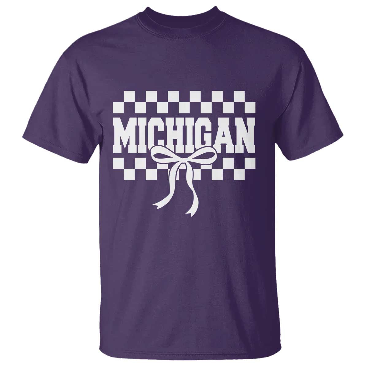 Michigan Fan T Shirt MI State Sport Coquette Bow Checkered Design Game Day