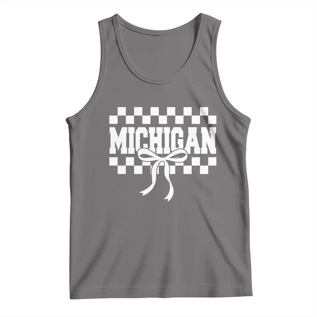 Michigan Fan Tank Top MI State Sport Coquette Bow Checkered Design Game Day