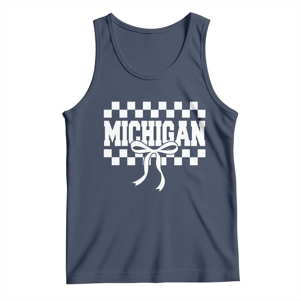 Michigan Fan Tank Top MI State Sport Coquette Bow Checkered Design Game Day
