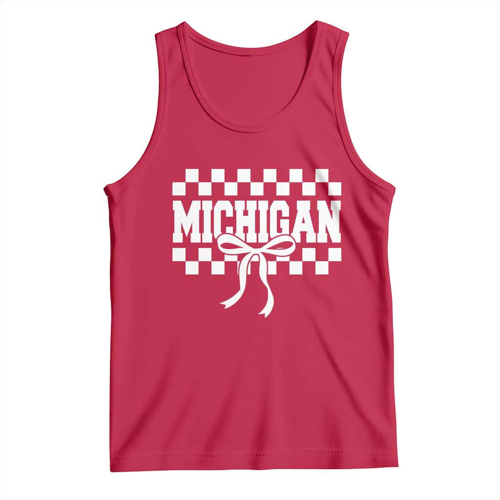 Michigan Fan Tank Top MI State Sport Coquette Bow Checkered Design Game Day