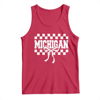 Michigan Fan Tank Top MI State Sport Coquette Bow Checkered Design Game Day