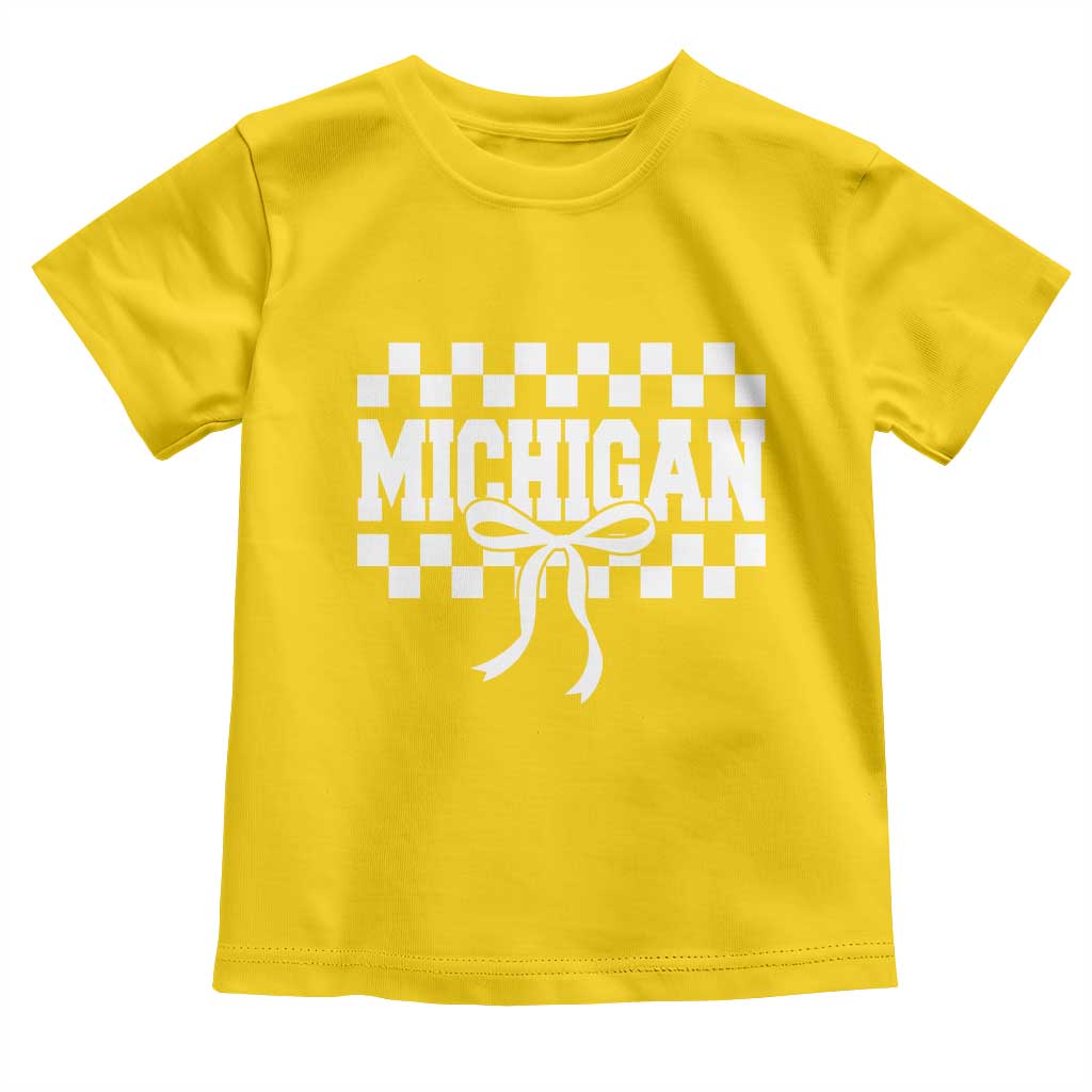 Michigan Fan Toddler T Shirt MI State Sport Coquette Bow Checkered Design Game Day