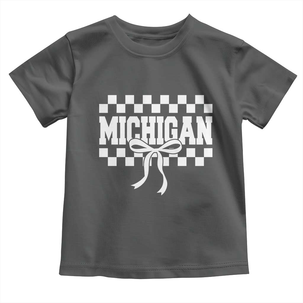 Michigan Fan Toddler T Shirt MI State Sport Coquette Bow Checkered Design Game Day